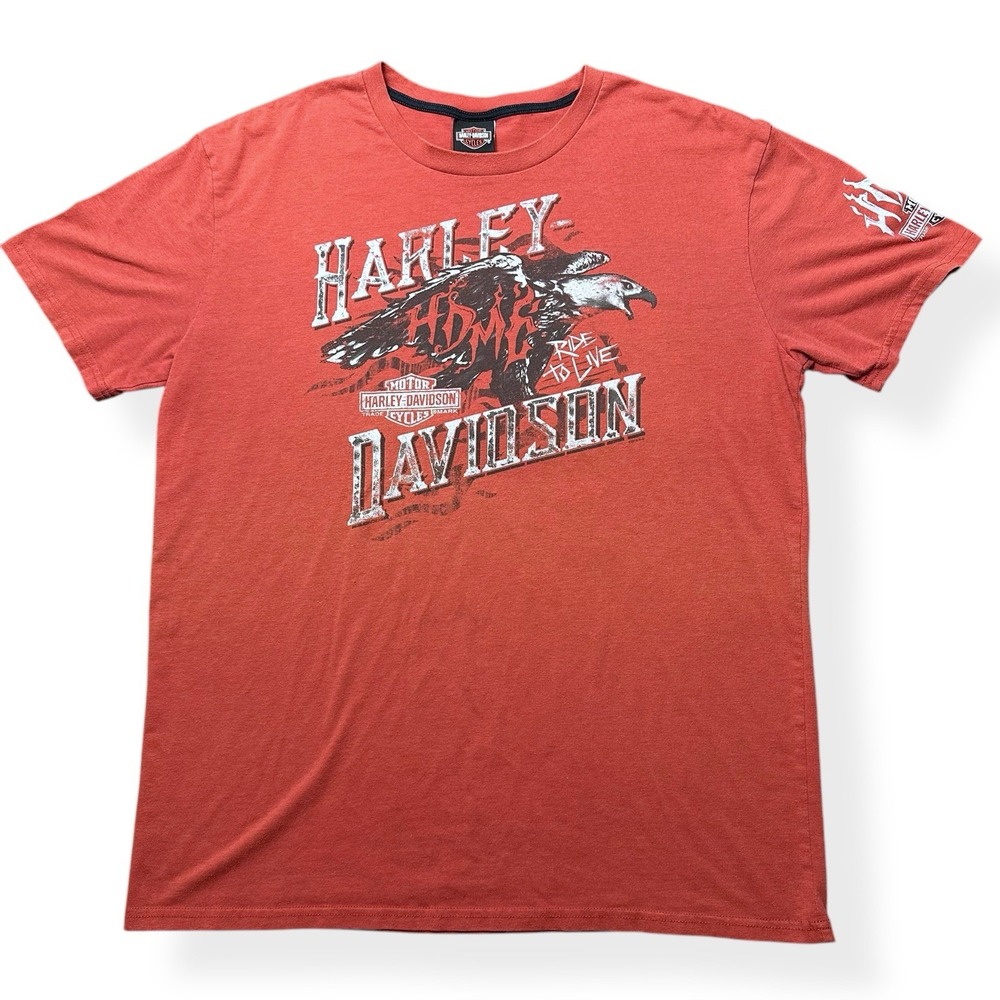 Harley Davidson Motorcycles Ride to Live Fort Thunder Red Mens T-Shirt Large